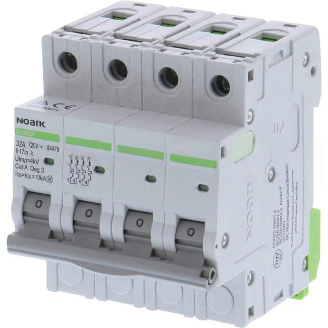 Noark 32 Amp DC EX9BP-N Miniature Circuit Breaker MCB 4 Pole K Curve 6kA
