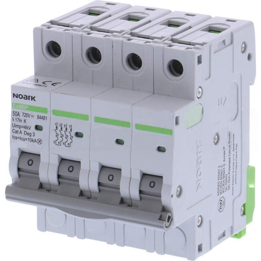 Noark 50 Amp DC EX9BP-N Miniature Circuit Breaker MCB 4 Pole K Curve 6kA