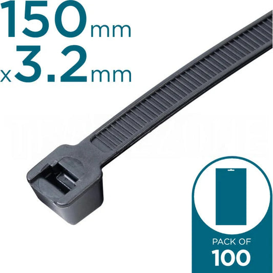 Matelec 150mm x 3.2mm Plastic Cable Ties Black Pack of 100