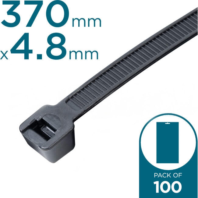 Matelec 370mm x 4.8mm Plastic Cable Ties Black Pack of 100