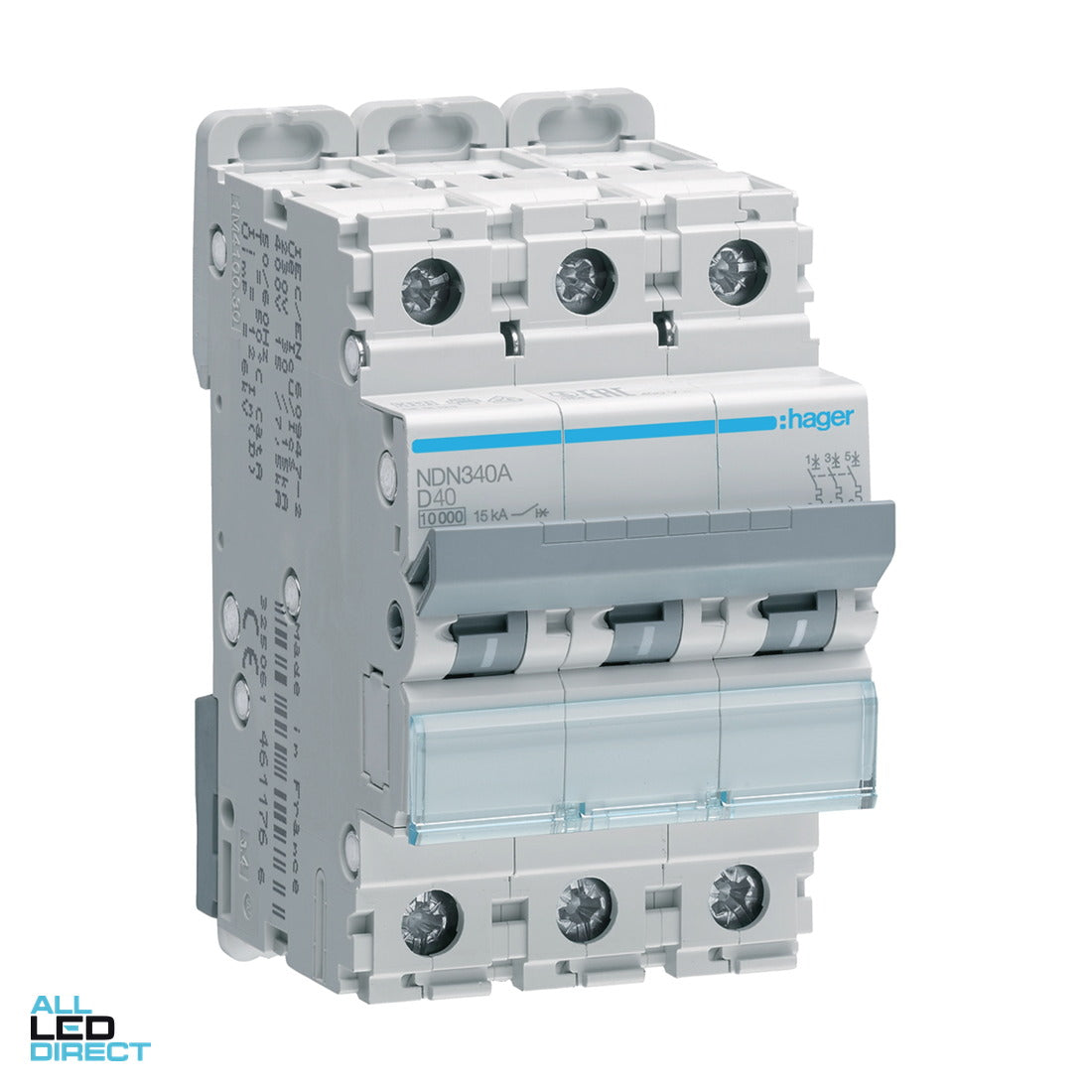 Hager 40 Amp Miniature Circuit Breaker MCB D Curve 3 Pole 10kA ALL LED Direct
