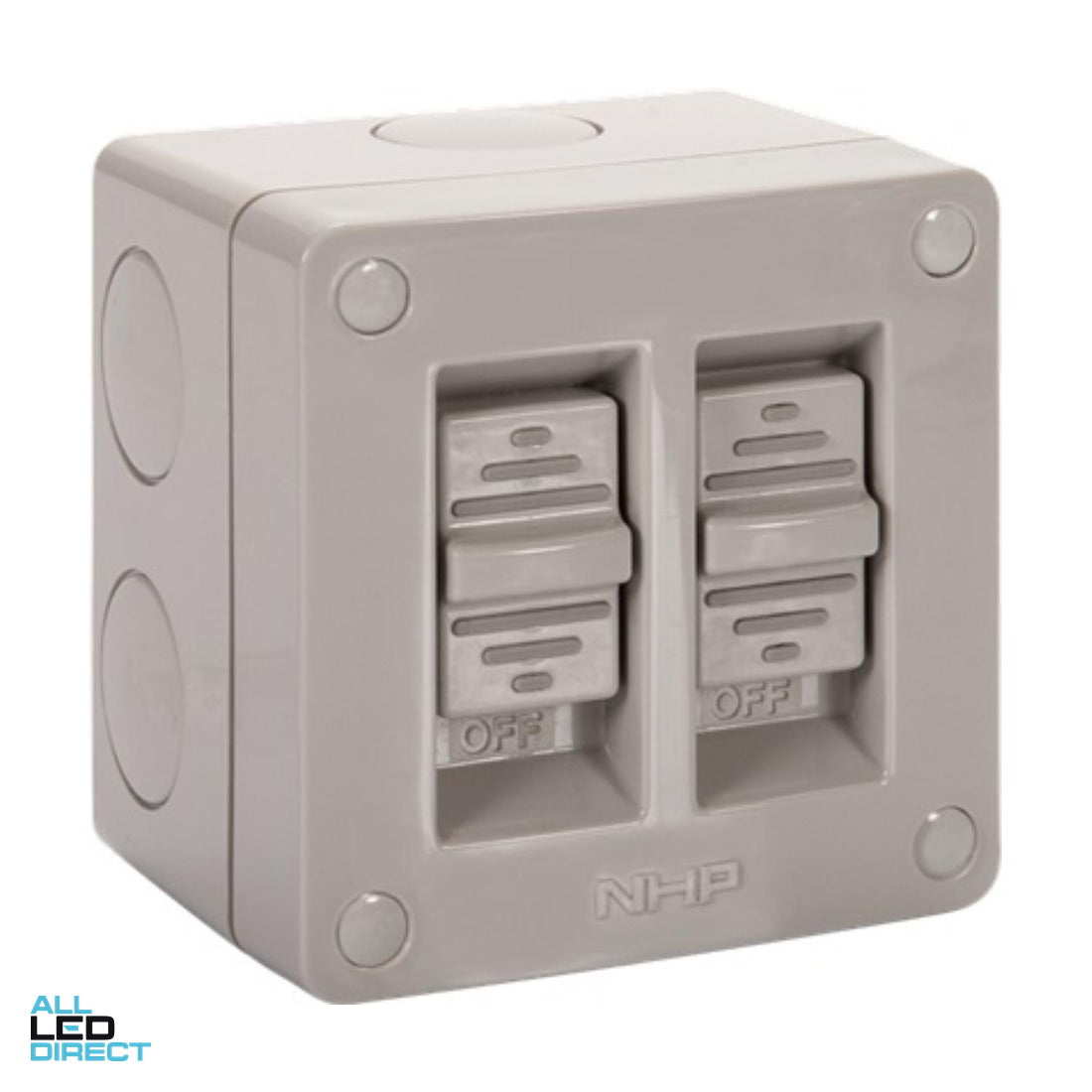 NHP 16 Amp 2 Gang N-LINE Weatherproof Switch Grey ALL LED Direct