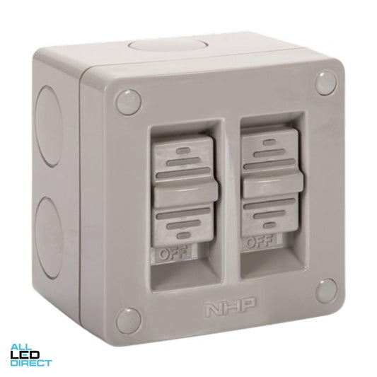 NHP 16 Amp 2 Gang N-LINE Weatherproof Switch Grey ALL LED Direct