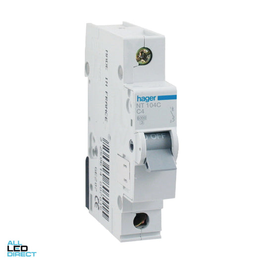 Hager 4 Amp Miniature Circuit Breaker MCB C Curve 1 Pole 10kA ALL LED Direct