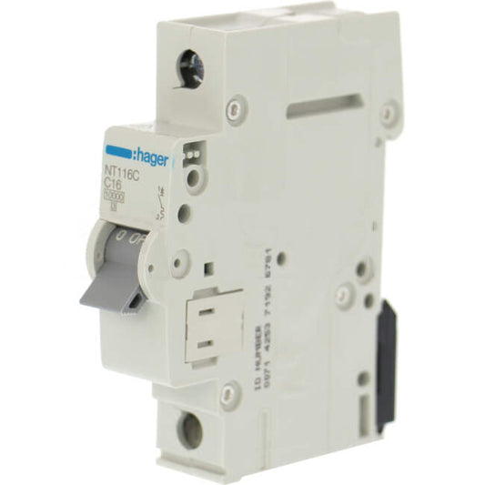 Hager 16 Amp Miniature Circuit Breaker MCB C Curve 1 Pole 10kA