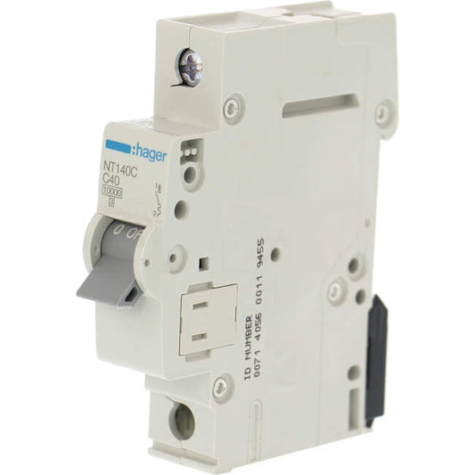 Hager 40 Amp Miniature Circuit Breaker MCB C Curve 1 Pole 10kA