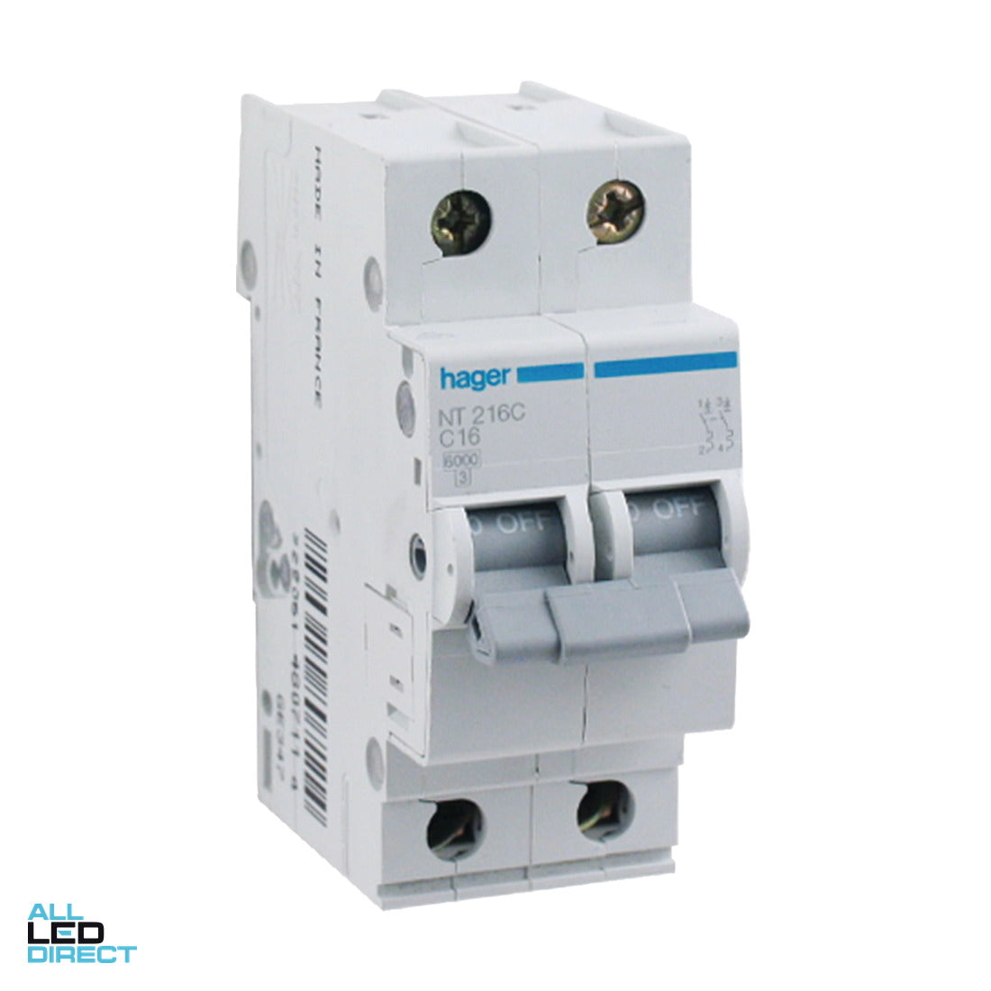 Hager 16 Amp Miniature Circuit Breaker MCB C Curve 2 Pole 10kA ALL LED Direct