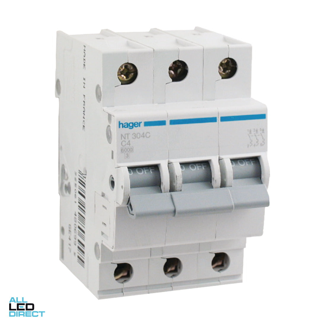 Hager 4 Amp Miniature Circuit Breaker MCB C Curve 3 Pole 10kA ALL LED Direct