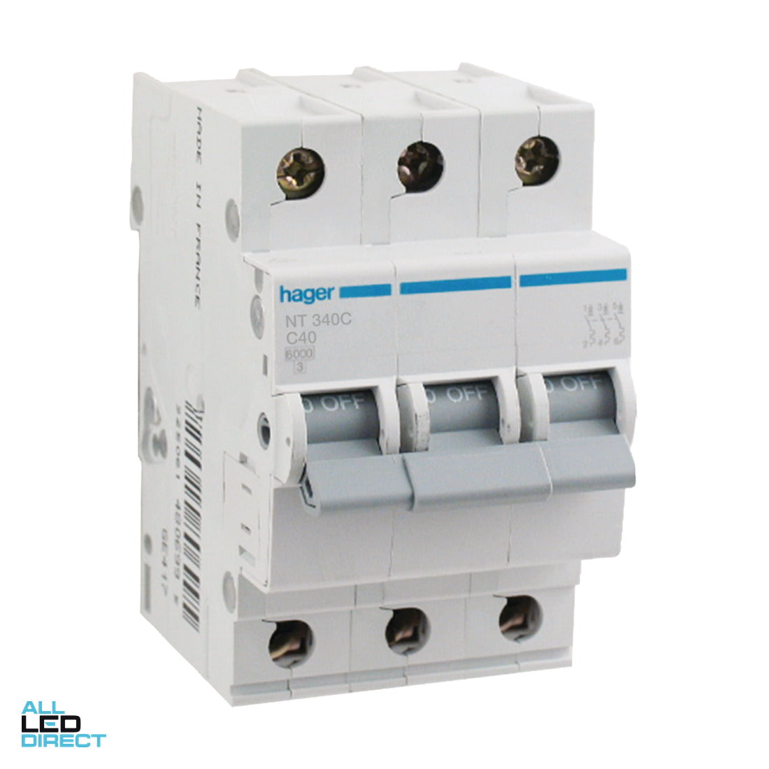 Hager 40 Amp Miniature Circuit Breaker MCB C Curve 3 Pole 10kA ALL LED Direct