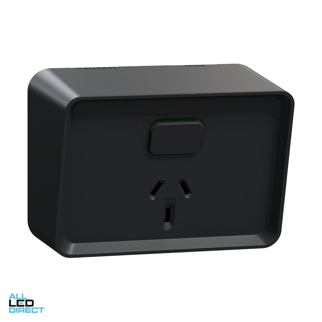 Clipsal 10 Amp ICONIC OUTDOOR Single Weatherproof IP54 Powerpoint Black ALL LED Direct