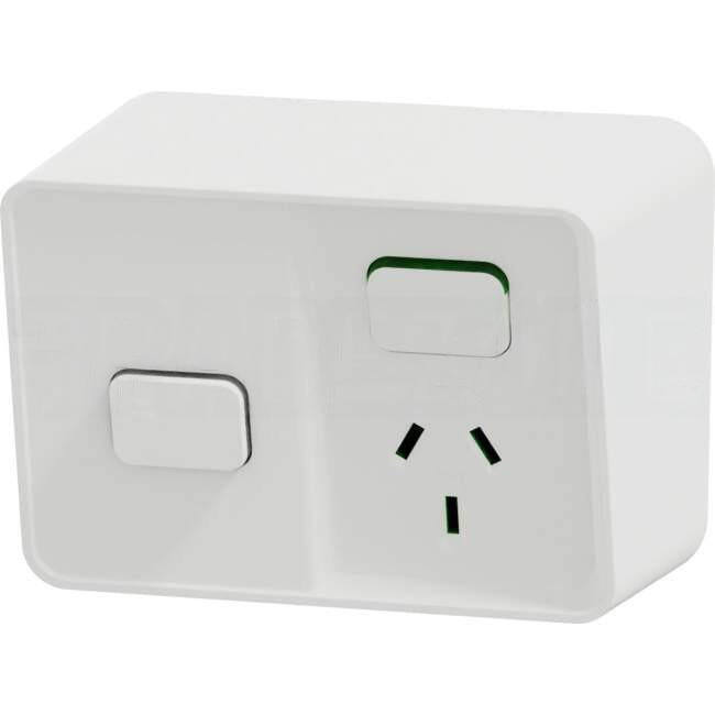 Clipsal 10 Amp ICONIC OUTDOOR Single Switched Weatherproof IP54 Powerpoint With Timer White