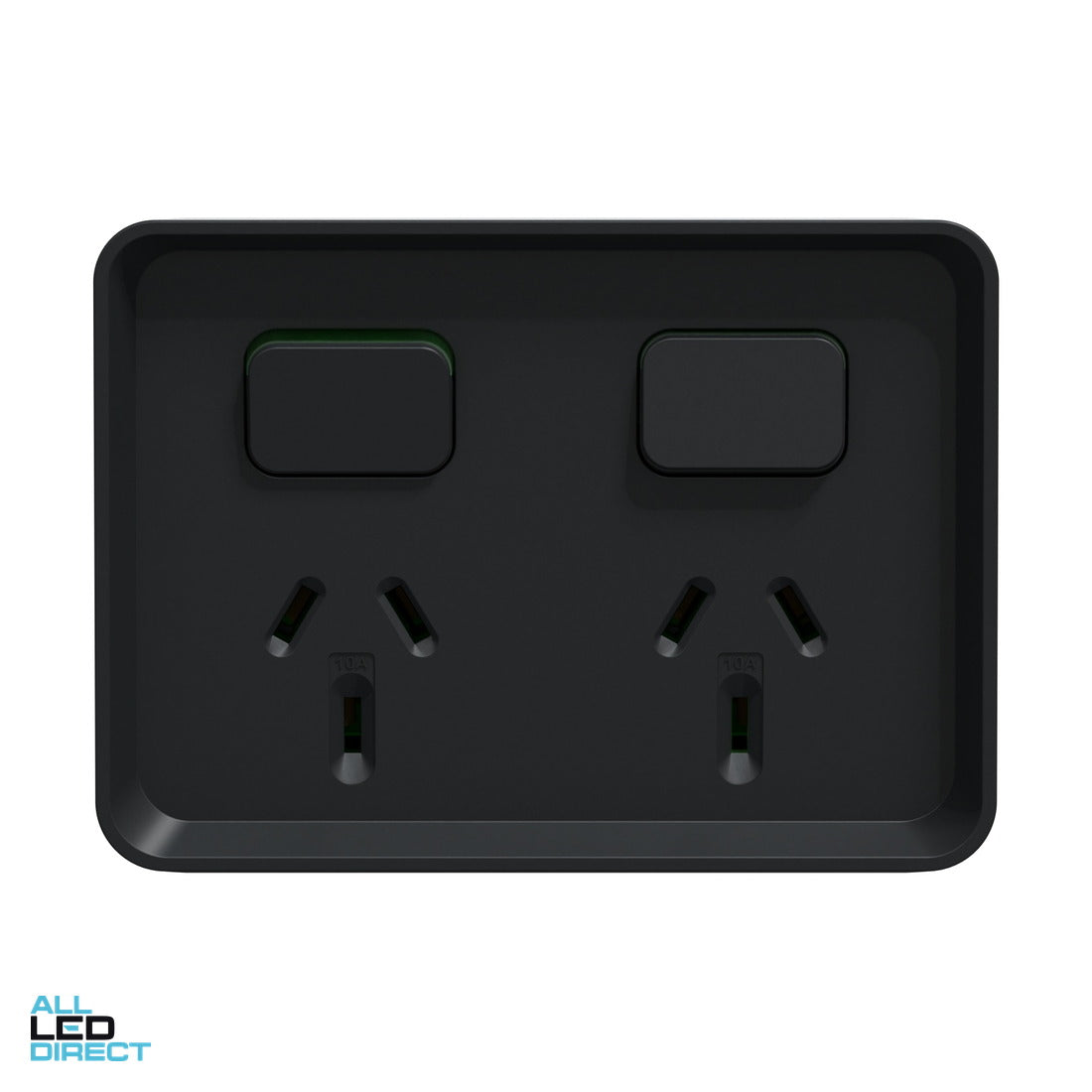 Clipsal 10 Amp ICONIC OUTDOOR Double Switched Weatherproof IP54 Powerpoint Black ALL LED Direct