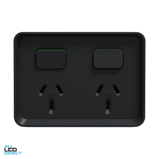 Clipsal 10 Amp ICONIC OUTDOOR Double Switched Weatherproof IP54 Powerpoint Black ALL LED Direct