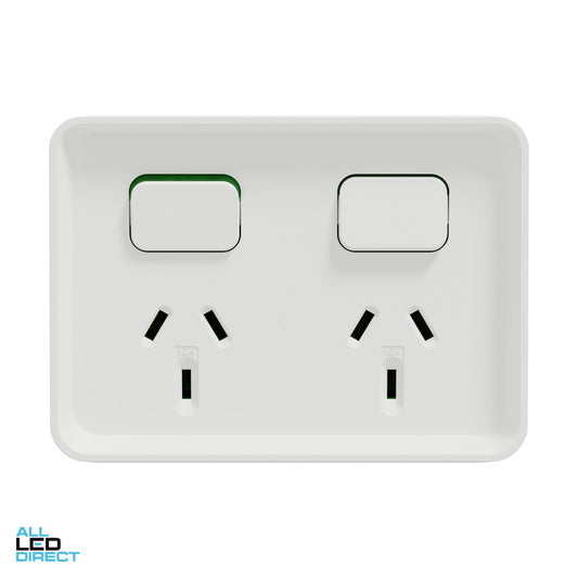 Clipsal 10 Amp ICONIC OUTDOOR Double Switched Weatherproof IP54 Powerpoint Extra Vivid White ALL LED Direct