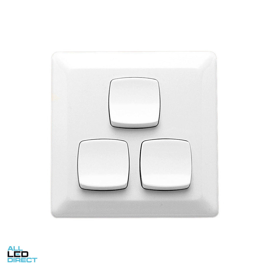 Clipsal 10 Amp 3 Gang PRESTIGE Vertical Internal Rocker Switch White ALL LED Direct