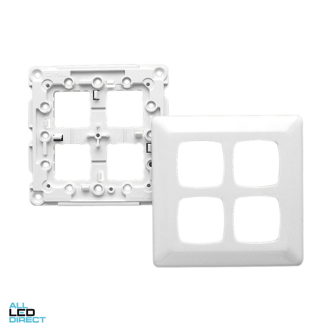Clipsal 4 Gang PRESTIGE Large Format Grid Plate & Cover White Electric ALL LED Direct