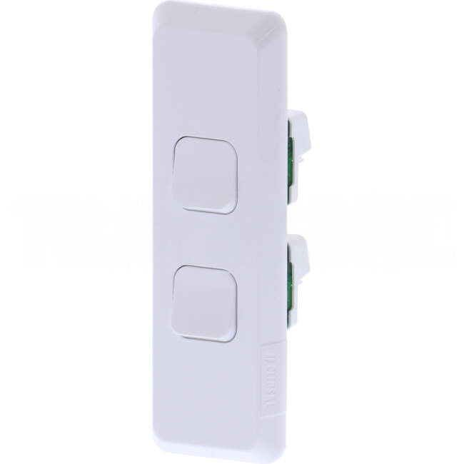 Clipsal 10 Amp 2 Gang PRO Series Vertical Internal Rocker Architrave Switch White