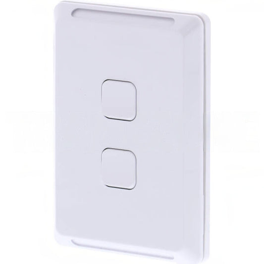 Clipsal 10 Amp 2 Gang Pro Series Vertical Internal Waterproof Rocker Switch IP44 White