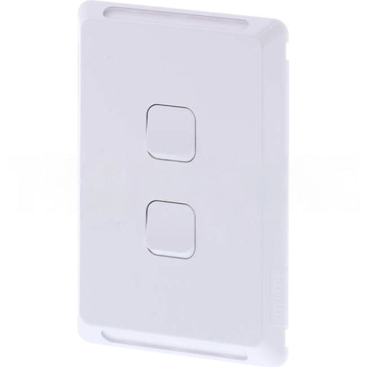 Clipsal 10 Amp 2 Gang PRO Series Vertical Internal Rocker Switch White