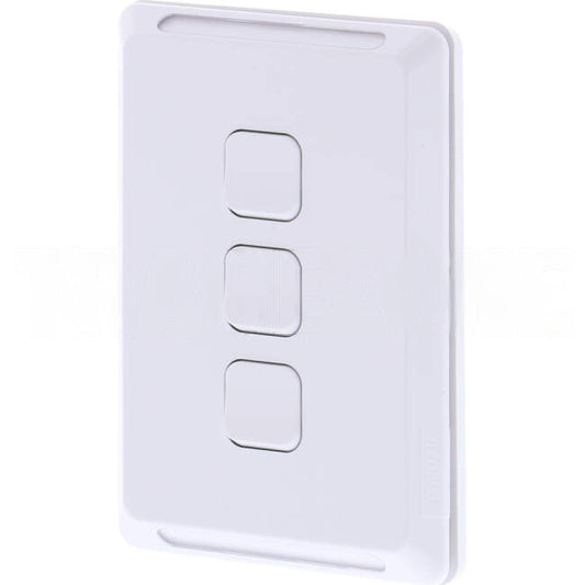 Clipsal 10 Amp 3 Gang Pro Series Vertical Internal Waterproof Rocker Switch IP44 White