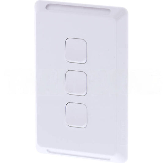 Clipsal 10 Amp 3 Gang PRO Series Vertical Internal Rocker Switch White