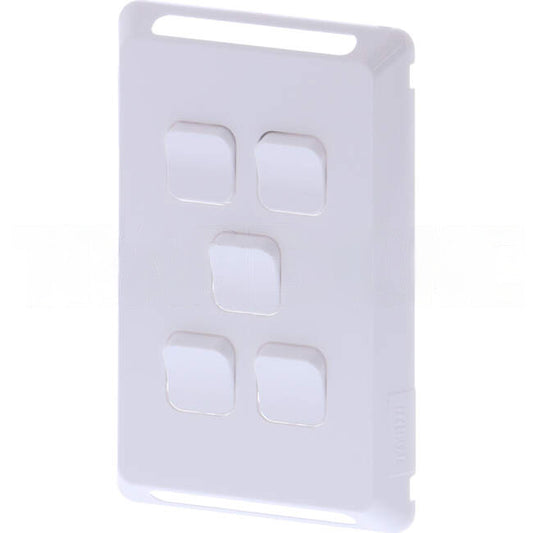 Clipsal 5 Gang PRO Series Vertical Internal Rocker Switch Cover Plate White