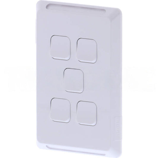 Clipsal 10 Amp 5 Gang PRO Series Vertical Internal Rocker Switch White