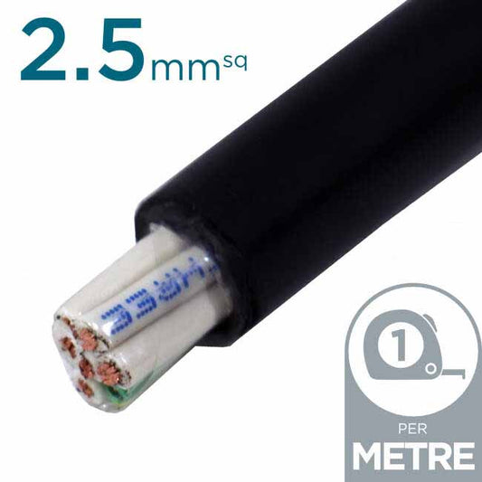 Power Flex Cables 2.5mm 6 Core & Earth Black Control Cable Per Metre