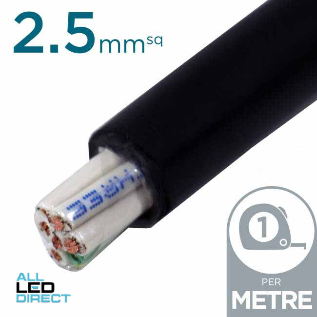 Power Flex Cables 2.5mm 6 Core & Earth Black Control Cable Per Metre