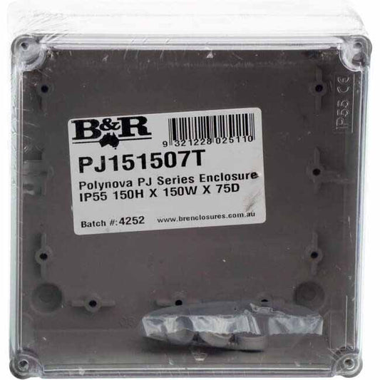 B&R POLYNOVA PJ 150mm W x 150mm H x 75mm D Square Adaptable Box With Clear Lid