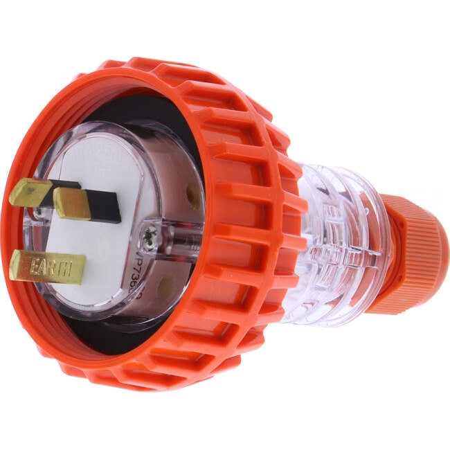 GEN3 10 Amp Single Phase 3 Flat Pins IP66 Straight Industrial Plug Orange