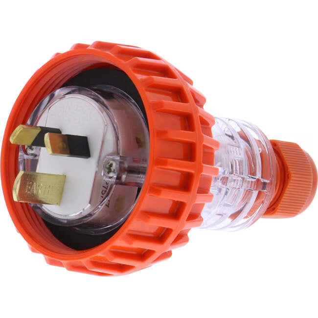 GEN3 15 Amp Single Phase 3 Flat Pins IP66 Straight Industrial Plug Orange