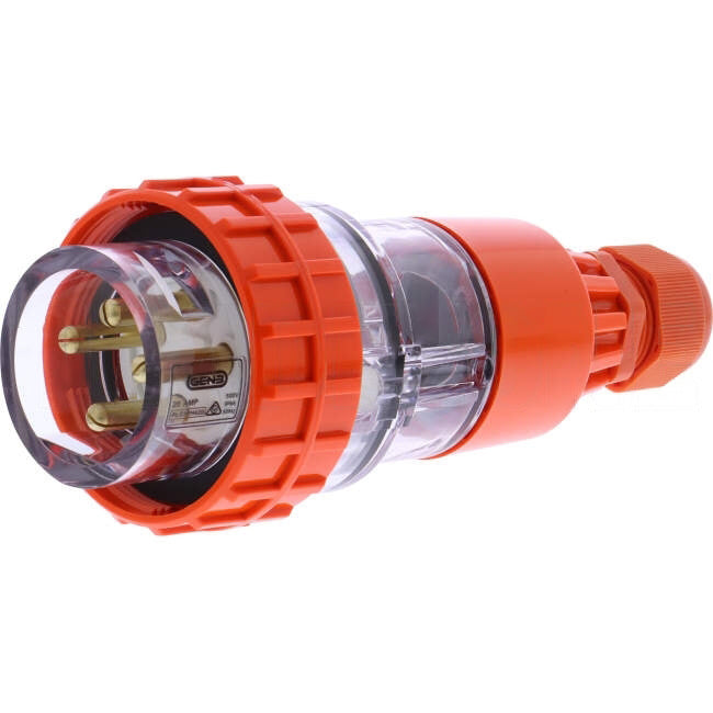 GEN3 20 Amp 3 Phase 4 Round Pins IP66 Straight Industrial Plug Orange