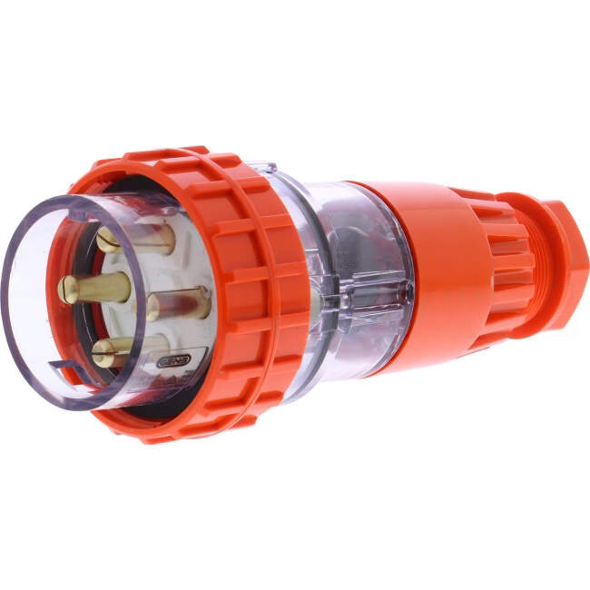 GEN3 32 Amp 3 Phase 4 Round Pins IP66 Straight Industrial Plug Orange