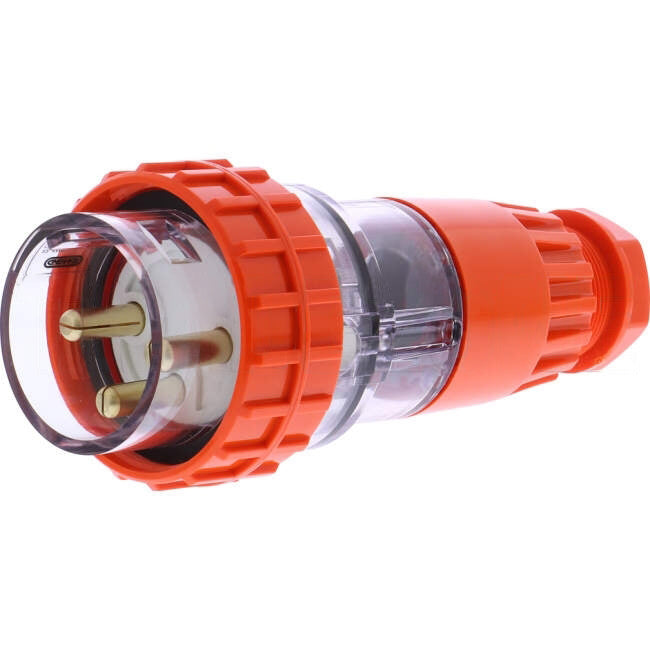 GEN3 32 Amp Single Phase 3 Round Pins IP66 Straight Industrial Plug Orange