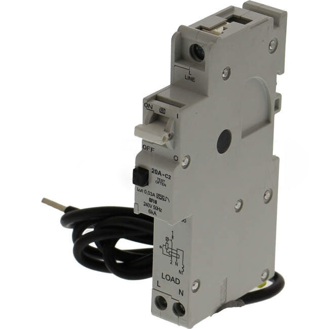 CBI Heinemann 20 Amp Residual Current Device RCD Curve 2 C2QF10 Busbar Mount 1 Pole 6kA 30mA