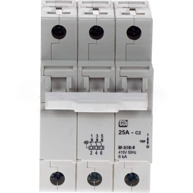 CBI Heinemann 25 Amp Miniature Circuit Breaker MCB Curve 2  3 Pole 6kA