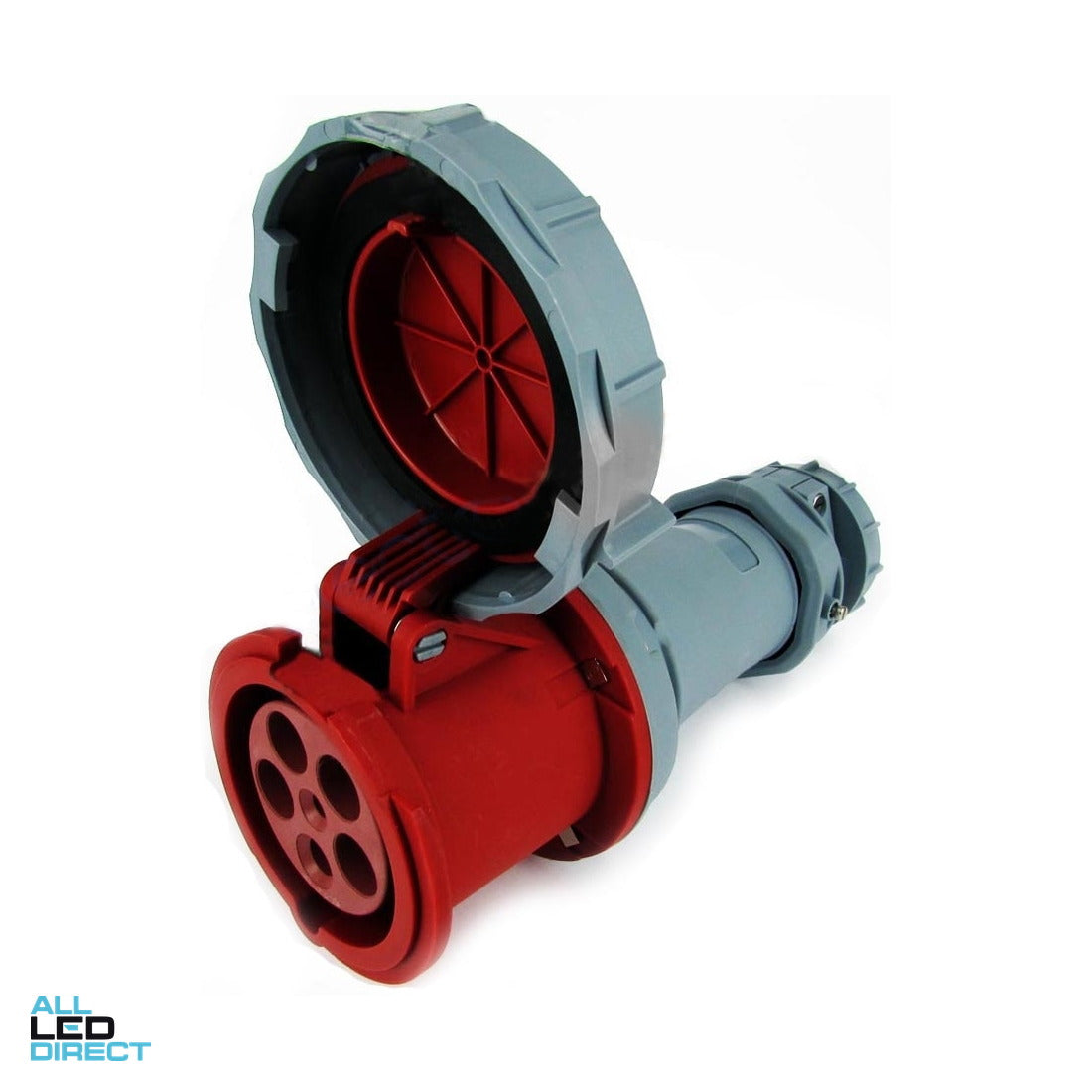 QIXING 63 Amp CEE Form 3 Phase 5 Round Pins IP67 Industrial Straight Extension Socket Blue ALL LED Direct
