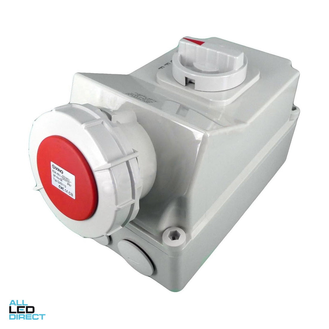 QIXING 63 Amp CEE Form 3 Phase 5 Round Pins IP67 Industrial Interlocked Switched Socket Outlet Blue ALL LED Direct