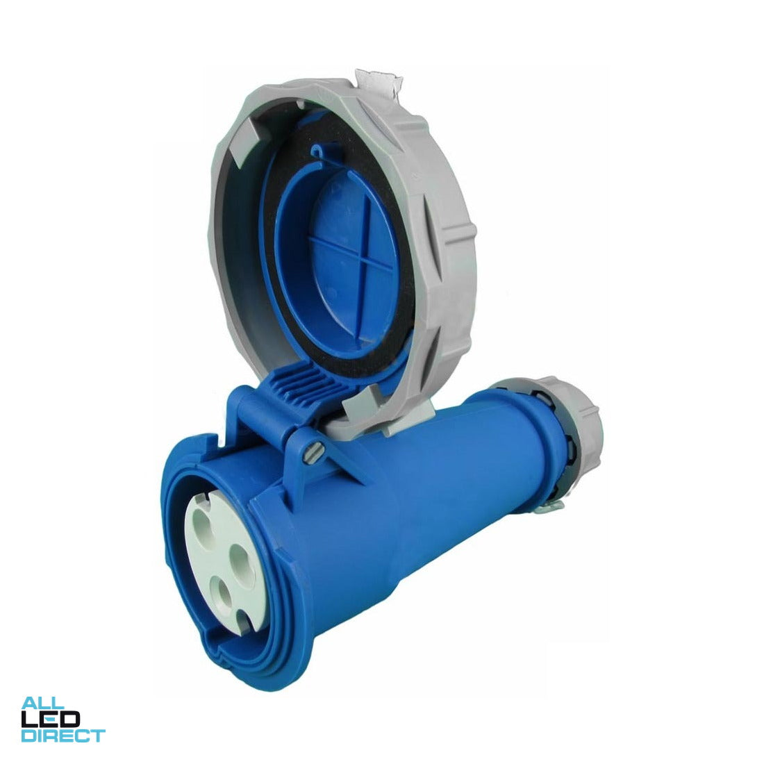 QIXING 32 Amp CEE Form Single Phase 3 Round Pins IP67 Industrial Straight Extension Socket Blue ALL LED Direct