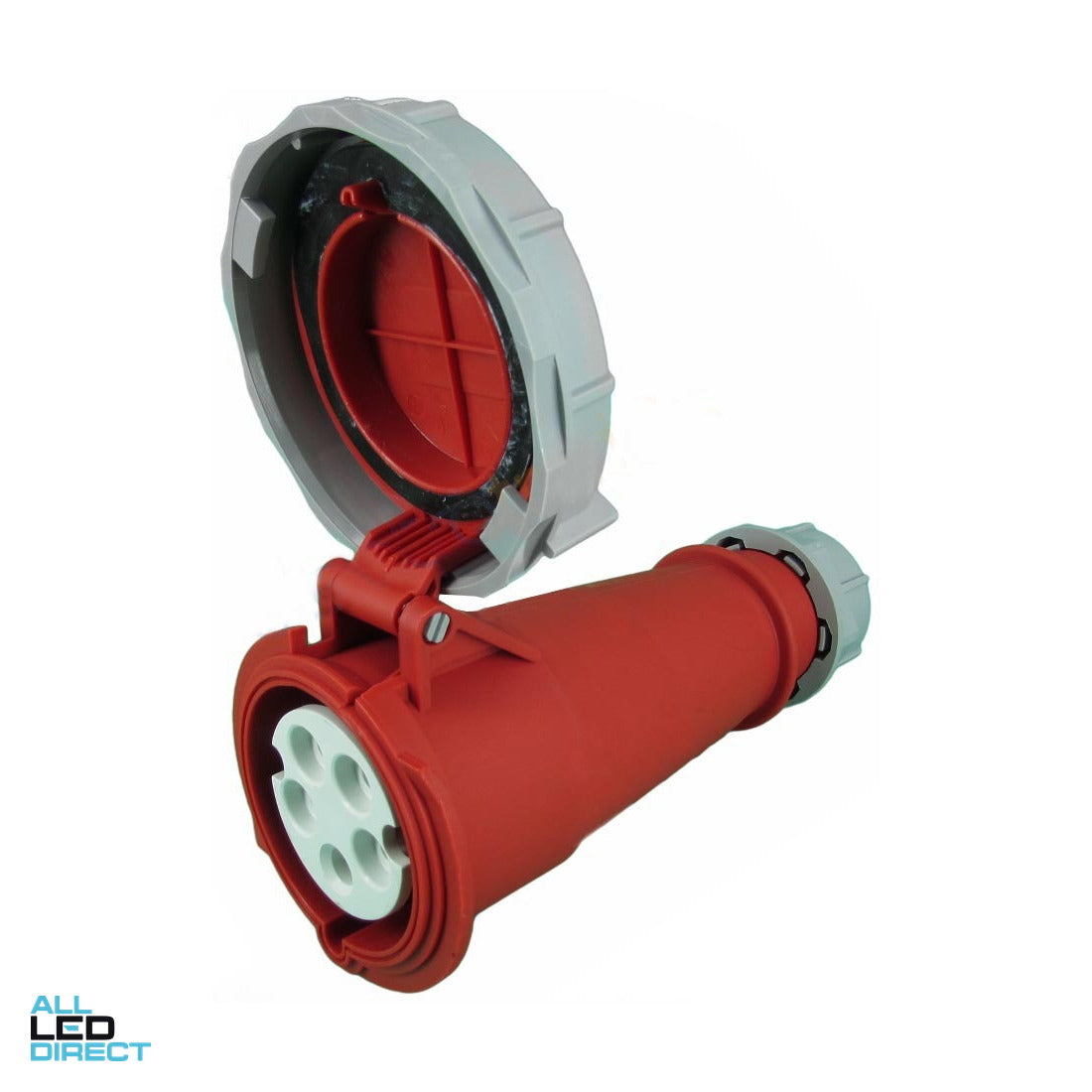 QIXING 32 Amp CEE Form 3 Phase 5 Round Pins IP67 Industrial Straight Extension Socket Blue ALL LED Direct