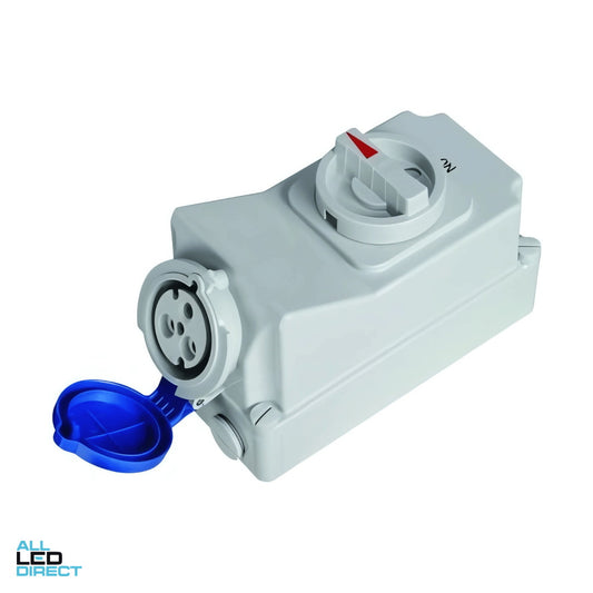 QIXING 16 Amp CEE Form Single Phase 3 Round Pins IP67 Industrial Interlocked Switched Socket Outlet Blue ALL LED Direct
