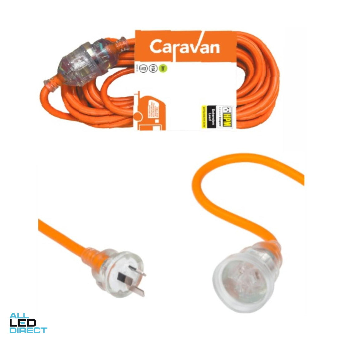 HPM 15 Amp 8 Metre Caravan Extension Lead Heavy Duty Orange 15 Amp Plug And Socket