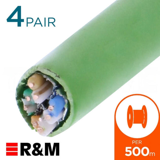 Reichle & De-Massari CAT6A 650Mhz 4 Pair Installation Cable U/FTP Shielded Green 500 Metre Drum