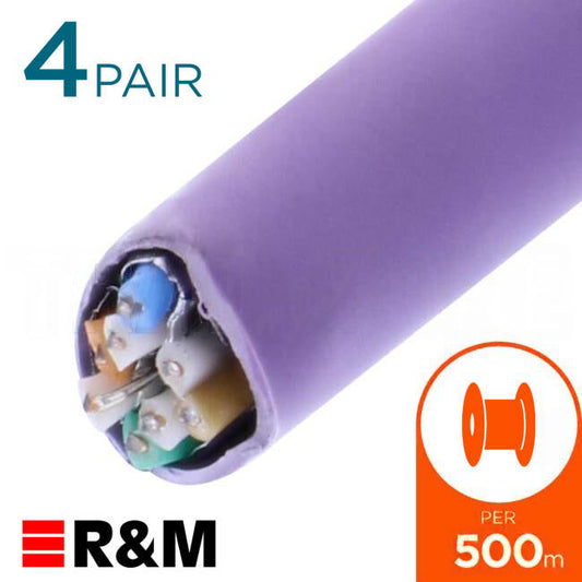 Reichle & De-Massari CAT6A 650Mhz 4 Pair Installation Cable U/FTP Shielded Violet 500 Metre Drum