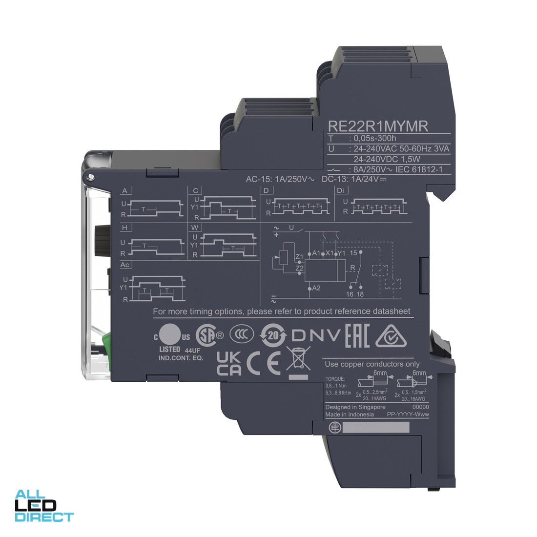Schneider Timing Relay Multi-Function 8 Amps 24-240 Volt AC/DC 1 x C/O 0.05s-300h ALL LED Direct
