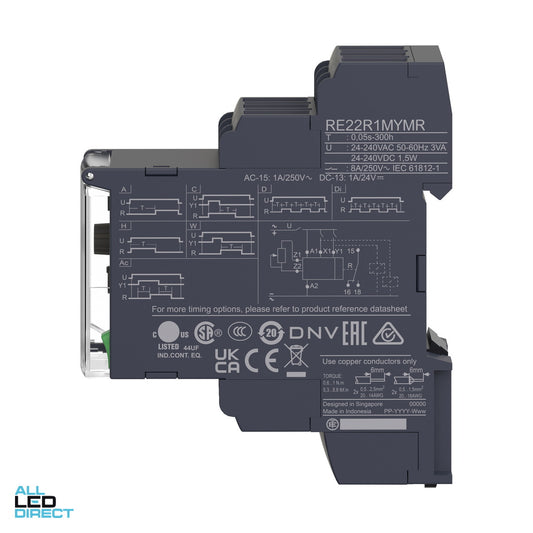 Schneider Timing Relay Multi-Function 8 Amps 24-240 Volt AC/DC 1 x C/O 0.05s-300h ALL LED Direct