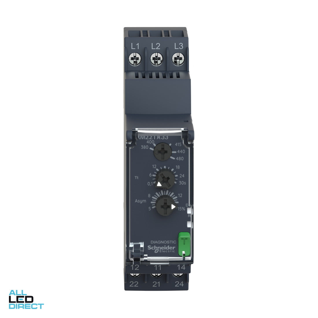 Schneider Control Relay Three-Phase Asymmetry 8 Amps 380-480 Volt AC 2 x C/O ALL LED Direct