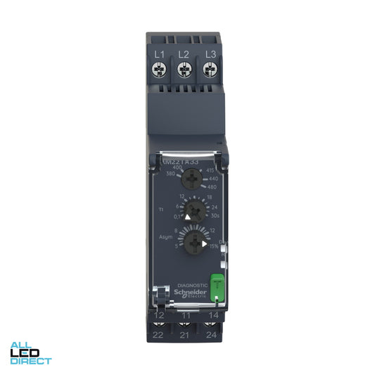 Schneider Control Relay Three-Phase Asymmetry 8 Amps 380-480 Volt AC 2 x C/O ALL LED Direct