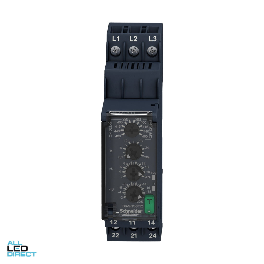 Schneider Control Relay Three-Phase Asymmetry Phase Failure Over/Under Voltage 8 Amps 380-480 Volt AC 2 x C/O ALL LED Direct